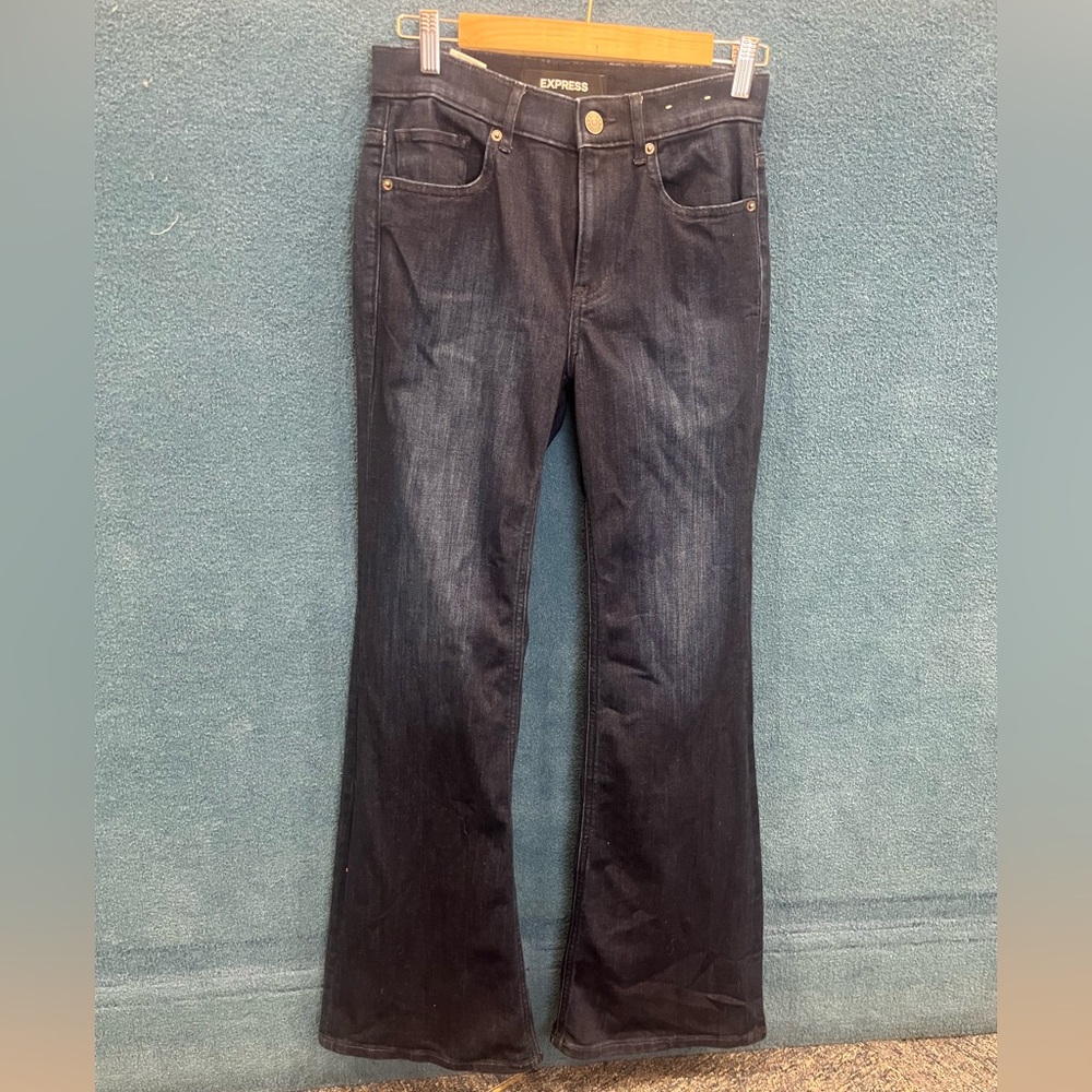 Express Dark Blue stretch Slim Flare High Rise jeans